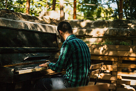 男人,演奏,钢琴,公园