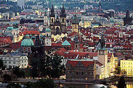 捷克共和国,布拉格,晚间,风景,老城,大幅,尺寸