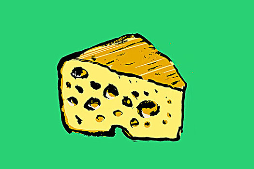 插画,奶酪,绿色背景