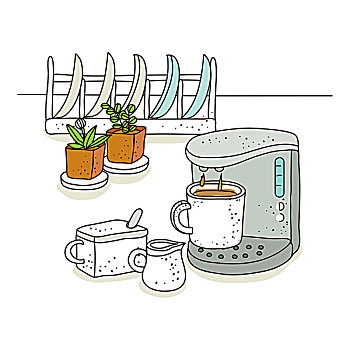 咖啡机,盆栽,背景