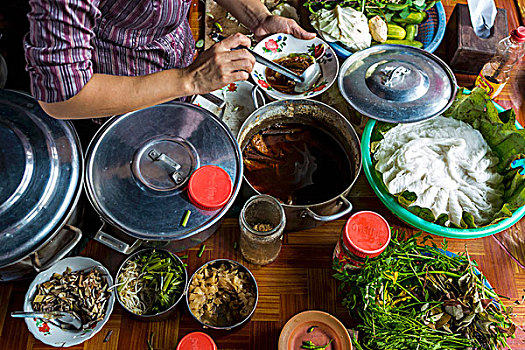 米线,汤,市场,柬埔寨