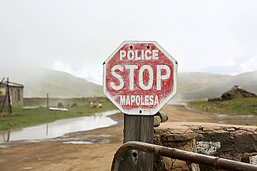 非洲,南非,莱索托,省,边界,停车标志