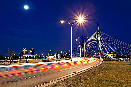 休闲场所,桥,月照,夜晚,曼尼托巴,加拿大