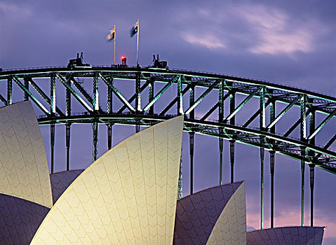 特写,悉尼歌剧院,悉尼港,桥,黄昏,悉尼