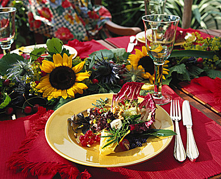 盘子,沙拉,桌子,花环,花
