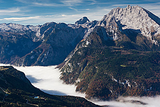 德国,巴伐利亚,阿尔卑斯山,山,早晨