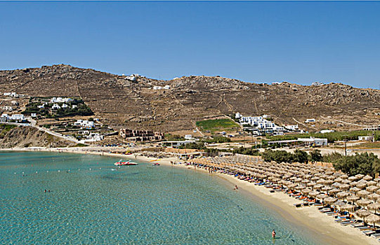 希腊,米克诺斯岛,天堂海滩,俯视,胜地,一个