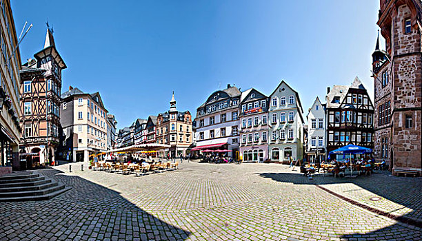 市场,餐馆,城镇,右边,老,马尔堡,黑森州,德国,欧洲
