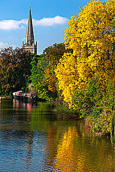英格兰,牛津,阿宾顿,秋天,彩色,展示,泰晤士河