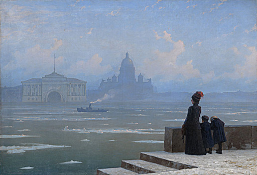 冰,堆积,涅瓦河,圣彼得堡,19世纪90年代,艺术家
