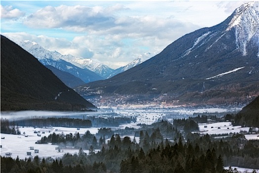 冬天,山谷,奥地利,阿尔卑斯山