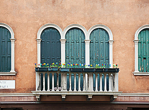 花,装饰,栏杆,露台,威尼斯,意大利