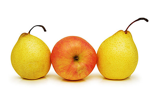两个,黄色,梨,苹果,隔绝,白色背景
