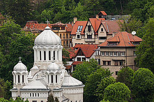 罗马尼亚,特兰西瓦尼亚,布拉索夫,东正教,俯视图