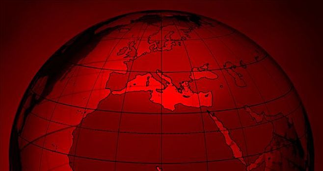 透明,地球,正面,红色,背景,北半球
