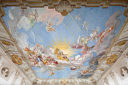 天花板,壁画,高处,楼梯,翼,教堂,瓦绍,莫斯托格,区域,下奥地利州,奥地利,欧洲