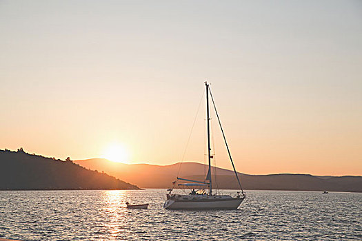 游艇,日落,土耳其