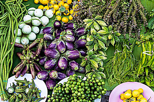茄子,豆,药草,市场货摊,北方,泰国