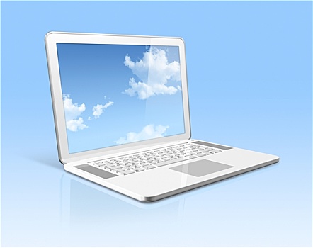 白色,笔记本电脑,天空,显示屏,隔绝,蓝色背景