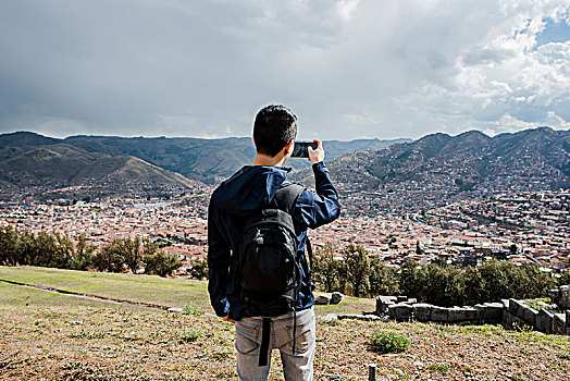 男人,摄影,风景,萨克塞华曼,智能手机,库斯科,秘鲁,南美
