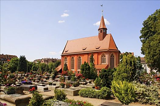 教堂,墓地,区域,纽伦堡,中间,弗兰克尼亚,巴伐利亚,德国,欧洲