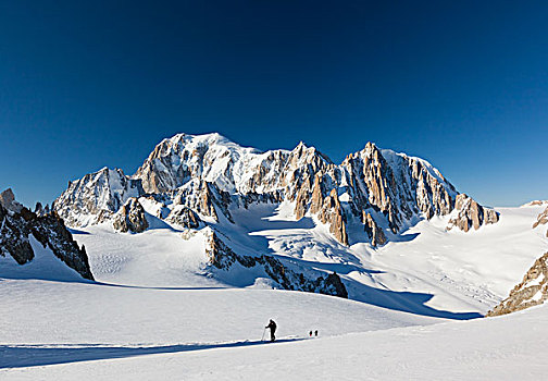 滑雪,登山,上升,冰河,背景,脸,勃朗峰,夏蒙尼,法国,欧洲