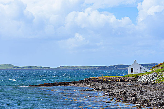 海边风景,孤单,房子,海岸线,斯凯岛,苏格兰,英国