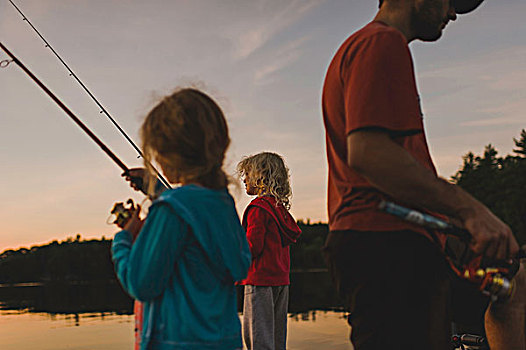 父亲,女儿,钓鱼,国王,湖,安大略省,加拿大