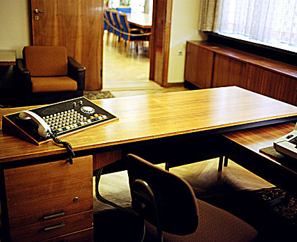 木质,书桌,电话,坐,空,办公室