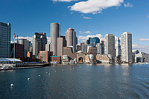 俯视,天际线,港口,波士顿港,波士顿,马萨诸塞,美国
