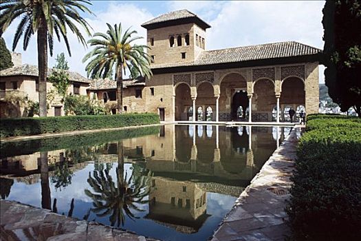 喷泉,院落,阿尔罕布拉,格拉纳达,安达卢西亚,西班牙,欧洲