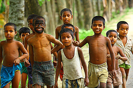 乡村,孩子,孟加拉,四月,2009年