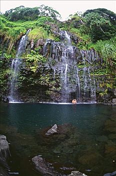 夏威夷,毛伊岛,伴侣,下方,瀑布,蓝色,水池