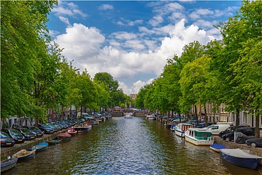 城市风光,阿姆斯特丹,运河,船,荷兰