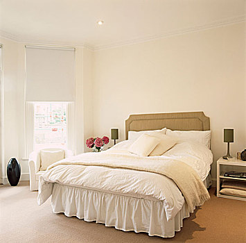 双人床,软垫,床头板,现代,白色,卧室