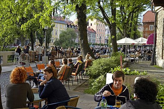 街边咖啡厅,客人,卢布尔雅那,斯洛文尼亚