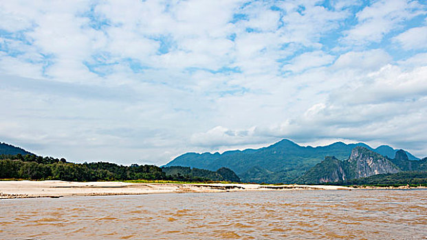 风景,山,湄公河,老挝,亚洲