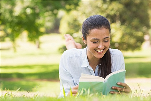微笑,女人,读,书本,公园