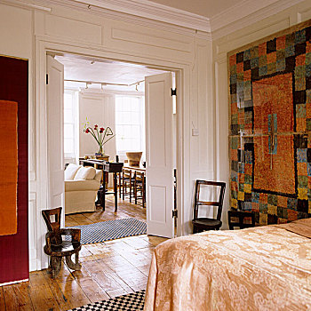 现代,挂毯,正面,墙壁,卧室,一对,门