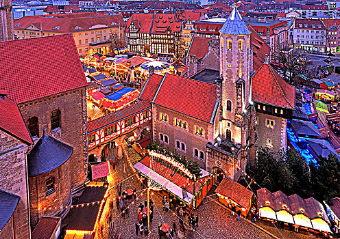 圣诞市场,城堡,黃昏,不伦瑞克,下萨克森,德国,欧洲
