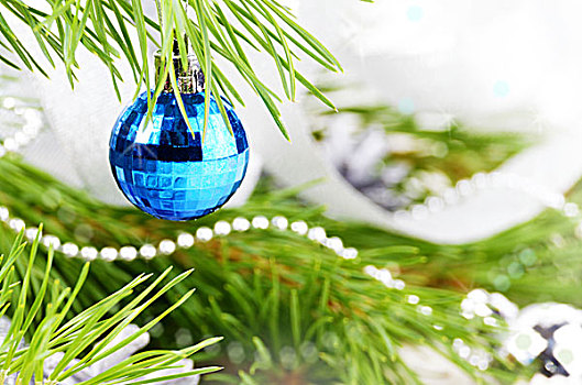 圣诞装饰,蓝色,玻璃,球,上方,鲜明,背景