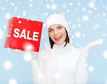 购物,礼物,圣诞节,圣诞,概念,微笑,女人,冬天,衣服,红色,销售,标识