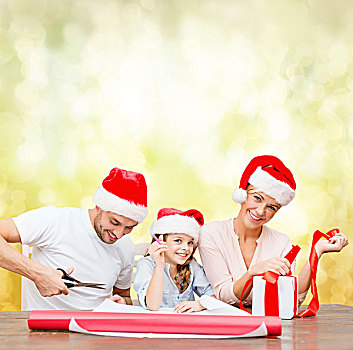 圣诞节,圣诞,冬天,家庭,高兴,人,概念,微笑,圣诞老人,帽子,礼盒
