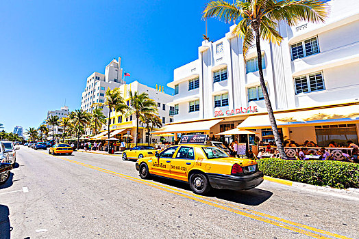 黄色出租车,海滨大道,迈阿密海滩,佛罗里达,美国,北美