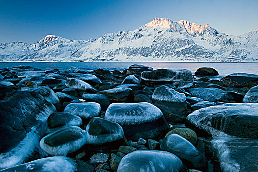 冰冠,石头,海岸,挪威,欧洲