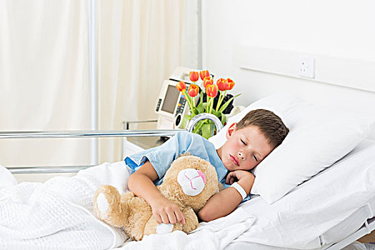 男孩,睡觉,泰迪熊,医院