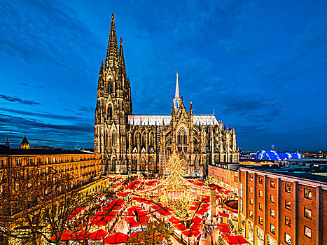 圣诞市场,正面,大教堂,科隆,德国