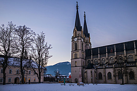 奥地利,施蒂里亚,阿德蒙特,教堂,户外,冬天