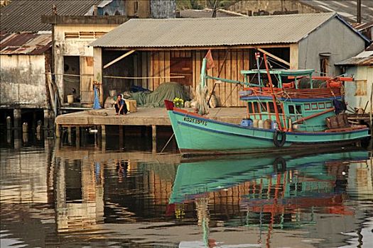 渔船,反射,港口,越南,亚洲