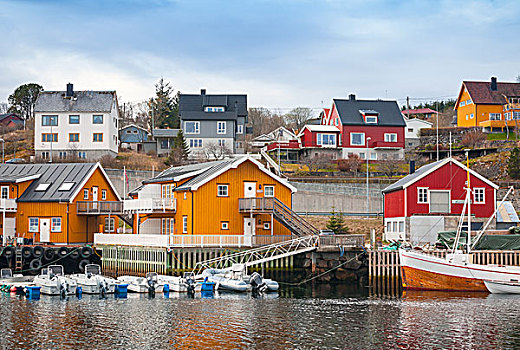 挪威,渔村,木屋,海岸,停泊,船